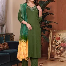 DIVASTRI Women Floral Embroidered Regular Kurta with Trousers & With Dupatta-image-18