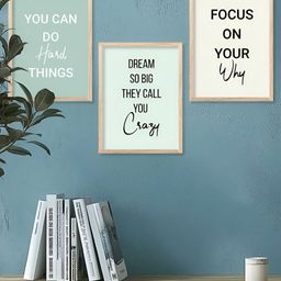 Kotart Brown & Blue 3 Pieces Wooden Motivational Painting Wall Arts-picture-3