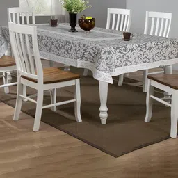 Kuber Industries White Floral Cotton 6-Seater Table Cover-29