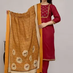 A&K Floral Embroidered Regular Straight Kurta with Trousers & Dupatta-picture-30
