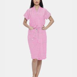 FILMAX ORIGINALS Pink & White Striped Short Sleeve Bathrobe-image-18