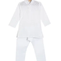 NIRVAAN Boys Embroidered Regular Pure Cotton Kurta with Pyjamas-image-5