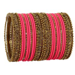 ZULKA Set Of 28 Metal With Zircon Gemstone Studded Traditional Bangles-9