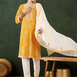 MANVAA Women Floral Embroidered Regular Thread Work Kurta with Salwar & With Dupatta-image-97