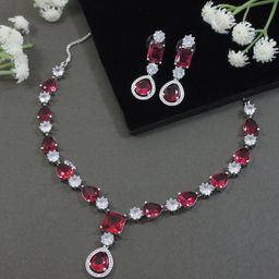 I Jewels Sliver-Plated Cubic Zirconia & American Diamond Stone-Studded Jewellery Set-image-40