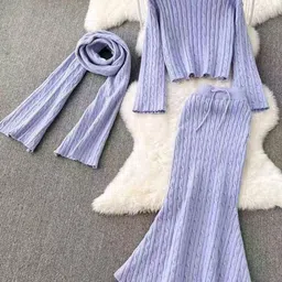 Alamode By Akanksha Lavender Sal Luxe Winter Pure Wool Co-Ord Set With Scarf-picture-11