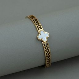 ARTKLIM Stainless Steel Gold-Plated Clover Enamelled Bangle-Style Bracelet-image-56