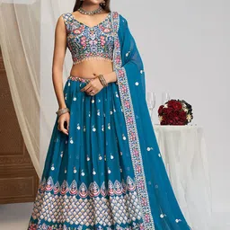 JIHU CULTURE Embellished Sequinned Semi-Stitched Lehenga & Unstitched Blouse With Dupatta-picture-33