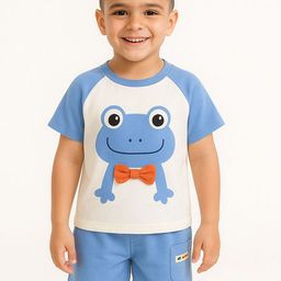 POP STREET KIDS Boys Frog Printed Round Neck T-Shirt With Shorts-image-87