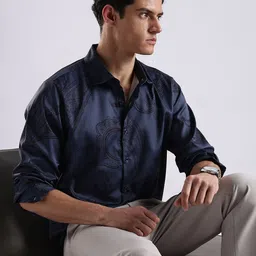 Guns & Sons Ethnic Motifs Printed Long Sleeves Satin Shirt-picture-31