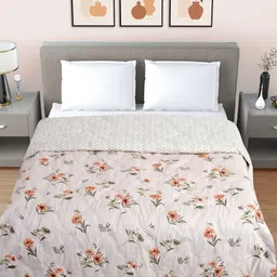Myntra Elegant Homes Beige Printed AC Room 350 GSM Quilted Reversible Double Bed Comforter-image-77