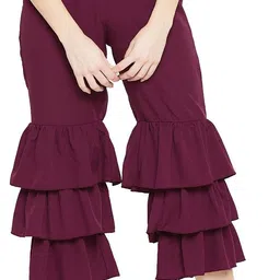 bitterlime Women Regular Fit Maroon Polycotton Trousers-picture-3