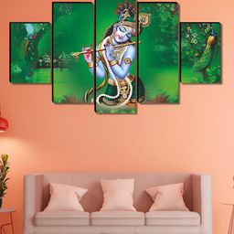 Aura Green & Blue 5 Piece Wood Religious Wall Paintings-31