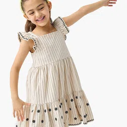Juniors by Babyshop Girl Striped Printed Square Neck Flutter Sleeves Fit & Flare Dress-picture-21