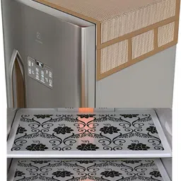LooMantha 5-Pcs Brown & Black Checked Fridge Appliance Cover & Mats-16
