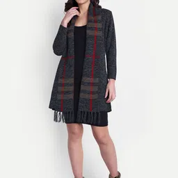 HAUTEMODA Geometric Woven Design Long Sleeves Open Front Woolen Shrug-20