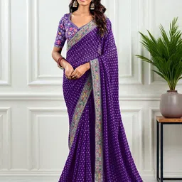 The Textile Hub Bandhani Printed Embroidered Border Pure Georgette Saree-picture-9