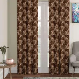 Aura Coffee Brown Set of 2 Floral Black Out Door Curtain-12