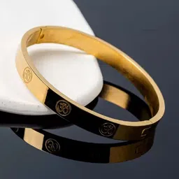SZN Men Stainless Steel Gold-Plated Om Bangle-Style Bracelet-image-9