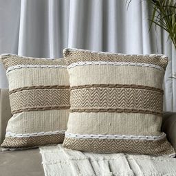 EXPORT HOUSE Brown & White Set of 2 Square Cushion Covers-28