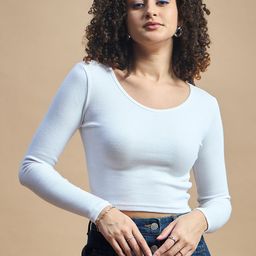 R.Code by The Roadster Life Co. Women Ribbed Round Neck Fitted Crop Top-picture-39