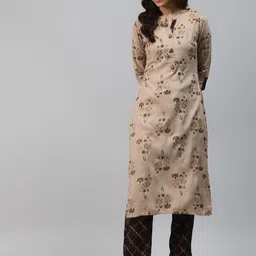 OH MI DIOS Floral Foil Printed Mandarin Collar Straight Kurta With Trouser-picture-48
