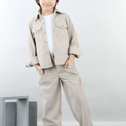 AWW HUNNIE Boys Half Sleeves T-shirt With Coudroy Collar Shirt & Coudroy Trousers-image-26