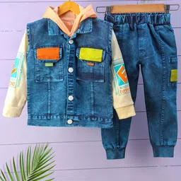 Shirazi Boys Colourblocked Shirt Collar Denim Jacket With Trouser-image-120