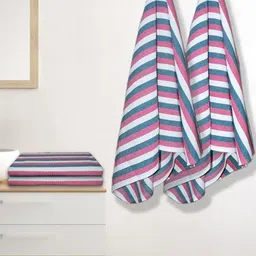 Athom Living Iris Red & White 4 Pieces Striped Printed Cotton 210 GSM Bath Towels-22