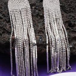 StyleCast Silver-Plated Rhinestones Studded Tasselled Contemporary Drop Earrings-image-81