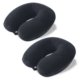 Kuber Industries Black 2 Pieces Memory Foam Filled Cotton Travel Pillows-48