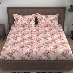 BELLA CASA Peach Floral Printed180 TC Cotton Queen Bedsheet Set2.7 m x 2.2 m-image-40