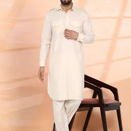 SKAVIJ Shirt Collar Long Sleeves Regular Pathani Kurta With Pyjama-picture-33