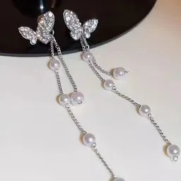 DIVASTRI Silver-Plated Pearls Beaded Quirky Korean Drop Earrings-17