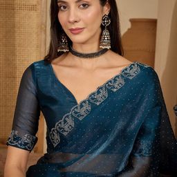 Sangria Embellished Beads and Stones Poly Chiffon Designer Saree-picture-18