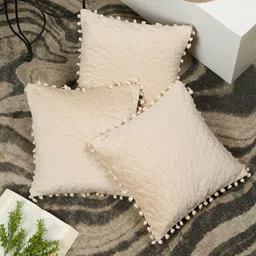 HOSTA HOMES Cream 3 Pieces Geometric Velvet Square Cushion Covers-image-75