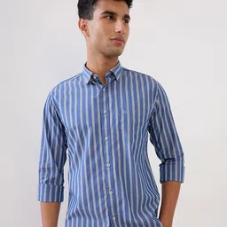 Raymond Vertical Striped Button-Down Collar Pure Cotton Casual Shirt-image-62