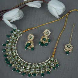 Divisha Women Gold-Plated Stone Studded & Beaded Jewellery Set-picture-43