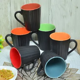 Myntra Elegant Homes Black & Red 6 Pieces Ceramic Matte Mugs-11