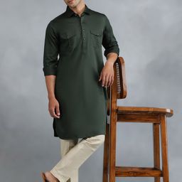 THE KURTA COMPANY Shirt Collar Long Sleeves Pathani Kurta-image-76