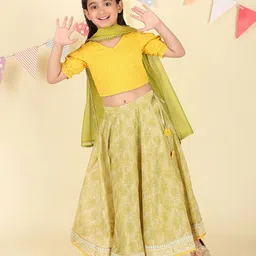 Fabindia Girls Printed Ready to Wear Cotton Silk Gotta Patti Lehenga & Blouse With Dupatta-image-68