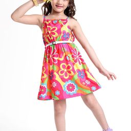 Hola Bonita Girls Print Shoulder Straps Fit & Flare Dress-image-32