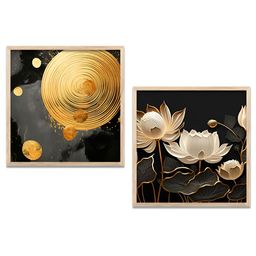 Kotart Black & Gold Toned 2 Pieces Floral Wooden Wall Arts-picture-18