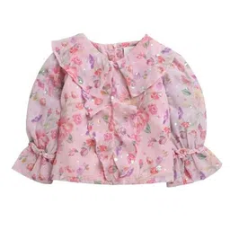 Tiny Girl Floral Print Tie-Up Neck Bell Sleeve Cotton Top-image-79