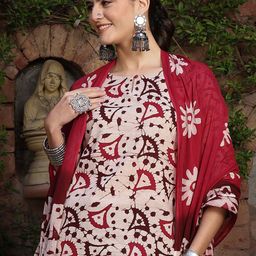 Taavi Floral Printed Keyhole Neck Pure Cotton Straight Kurta & Trousers With Dupatta-picture-15
