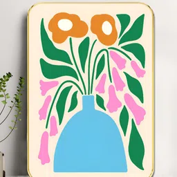 SAF Off White & Blue Pop Art Flower Sparkle Lamination Wooden Wall Art-image-16