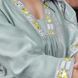 Sangria Mirror Work Yoke Design A-Line Kurta & Trousers With Dupatta image 5