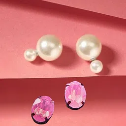 MANSIYAORANGE Korean Set Of 2 Gold-Plated Pearls Studded Spherical Double Sided Studs-picture-22