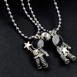 Saizen Unisex Set Of 2 Silver-Plated Stainless Steel Contemporary Pendants with Chains-image-35