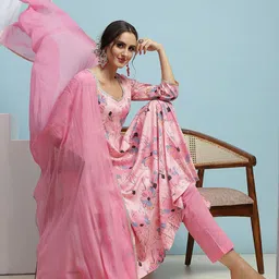 Khushal K Women Floral Printed Regular Kurta with Palazzos & With Dupatta-picture-11